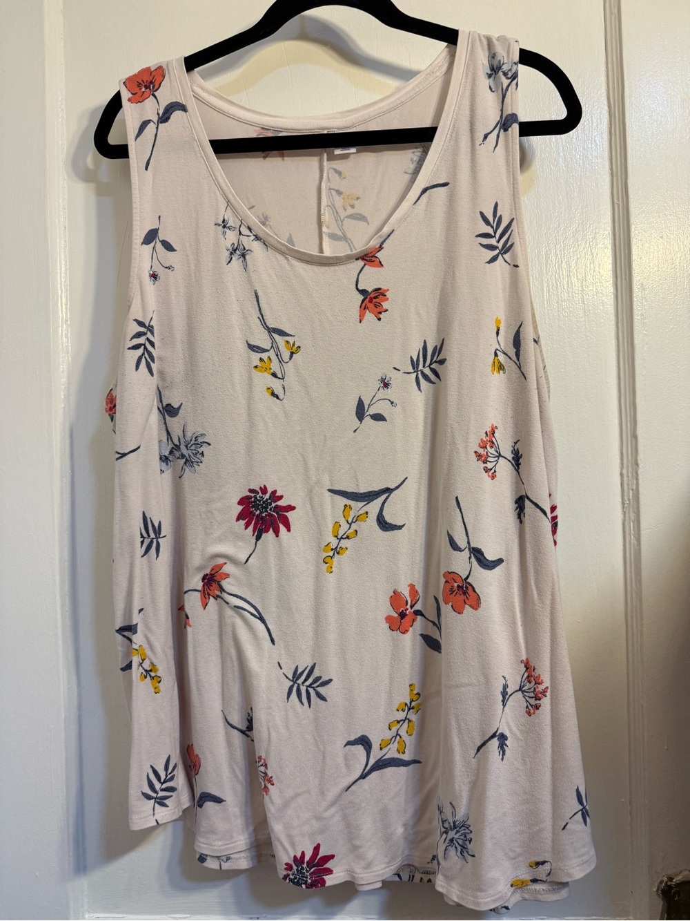 Old Navy Cream Floral Swing Tank Top with Coral, Yellow & Navy Accents